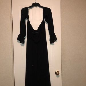 ON HOLD Black Maxi with Sleeves Off the Shoulder